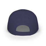 Rear view of a navy blue adjustable baseball cap featuring a fabric strap with hook-and-loop closure for a customizable fit, made from durable material with reinforced stitching and ventilation eyelets for breathability. | PicSEO 1776570047961