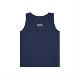 Navy blue sleeveless tank top featuring a minimalist design with the motivational phrase "HUNT ALONE. WIN TOGETHER." printed in white text at the upper back, ideal for casual wear and outdoor activities. | PicSEO 1776477054903