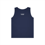 Navy blue sleeveless tank top featuring a minimalist design with the phrase "SEE EVERYTHING. SAY NOTHING." printed in white on the upper back, offering a stylish and subtle statement piece for casual wear. | PicSEO 1776476653186