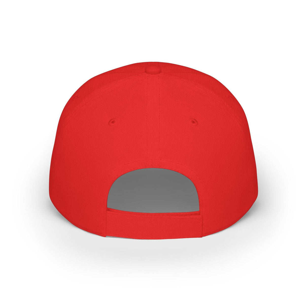 Bright red baseball cap shown from the back, featuring an adjustable strap for a customizable fit, breathable eyelets, and durable fabric construction, perfect for casual wear and outdoor activities. | PicSEO 1776569974038