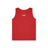 Red sleeveless tank top featuring a minimalistic design with the motivational phrase "FEAR NOTHING. EARN RESPECT." printed in small white text on the upper back, ideal for casual wear and active lifestyles. | PicSEO 1776459016248