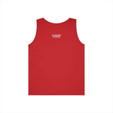 Red sleeveless tank top featuring a minimalist design with the white text "SEE EVERYTHING. SAY NOTHING." printed on the upper back, combining casual comfort with a bold, thought-provoking statement. | PicSEO 1776476810326