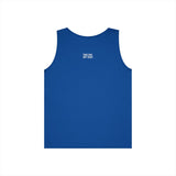 Blue sleeveless tank top with a minimalist design featuring the motivational phrase "THICK SKIN. SOFT HEART." printed in white on the upper back, combining casual comfort with a bold, inspiring statement. | PicSEO 1776569760451