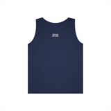 Navy blue sleeveless tank top featuring a minimalist design with the motivational phrase "THICK SKIN. SOFT HEART." printed in white on the upper back, combining style and inspiration for casual wear. | PicSEO 1776569465142